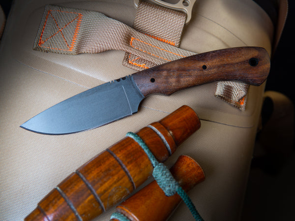 Winkler Knives Woodsman with sculpted maple handle and leather sheath